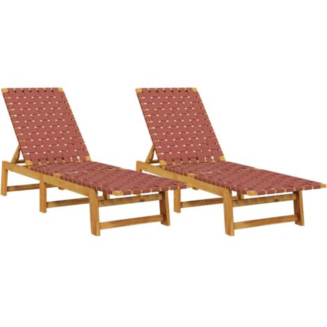 Vidaxl – Lot de 2 chaises longues rouges en bois d'acacia – Dossier réglable 4 positions – Tissu oléfine résistant aux UV – Dimensions 157 x 55 x 60 cm