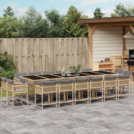 vidaXL Ensemble à manger de jardin et coussins 17 pcs mélange beige