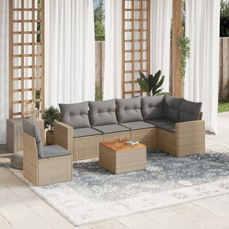 vidaXL Salon de jardin avec coussins 7 pcs beige résine tressée (1/3)