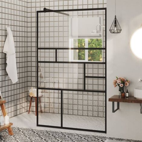 Vidaxl – Paroi de douche en verre ESG transparent 100x195 cm – Épaisseur 5 mm – Cadre noir en aluminium – Barre de support réglable 70-120 cm