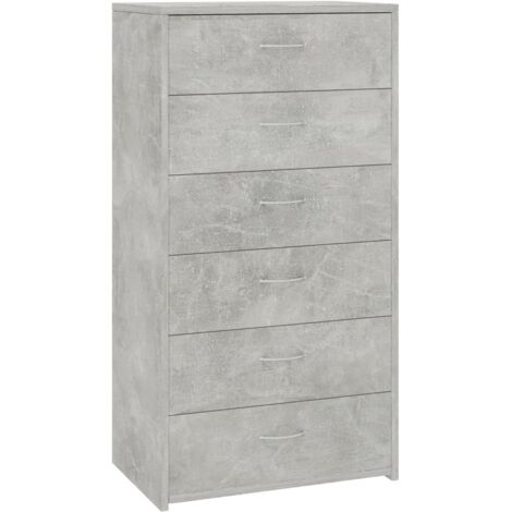 Vidaxl – Buffet 6 tiroirs gris béton 50x34x96 cm – Bois d'ingénierie durable – Grand espace de rangement – Idéal pour salon ou bureau