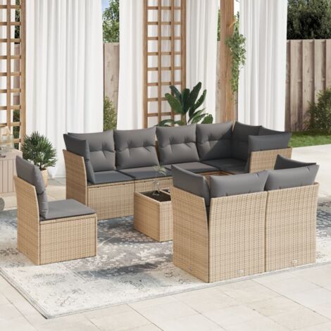 vidaXL Salon de jardin avec coussins 9 pcs beige résine tressée (1/3)