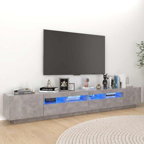 Vidaxl – Meuble TV avec lumières LED RVB – Gris béton – Dimensions 260x35x40 cm – Construction en aggloméré – Eclairage moderne (1/5)
