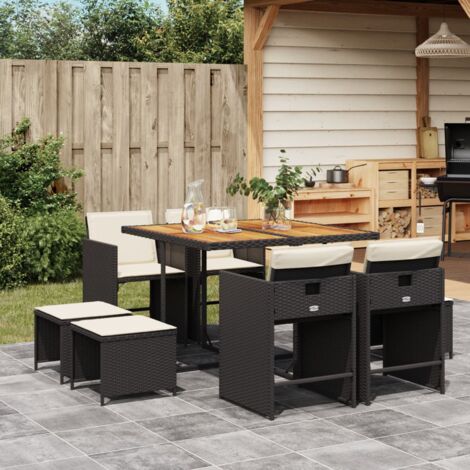 vidaXL Ensemble à manger de jardin 9pcs coussins noir résine tressée