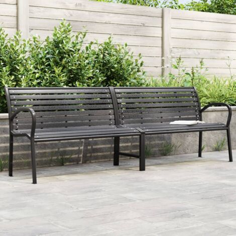 Vidaxl – Banc double de jardin noir 231 cm – Acier et WPC – Dossier et accoudoirs pour confort – Capacité 110 kg