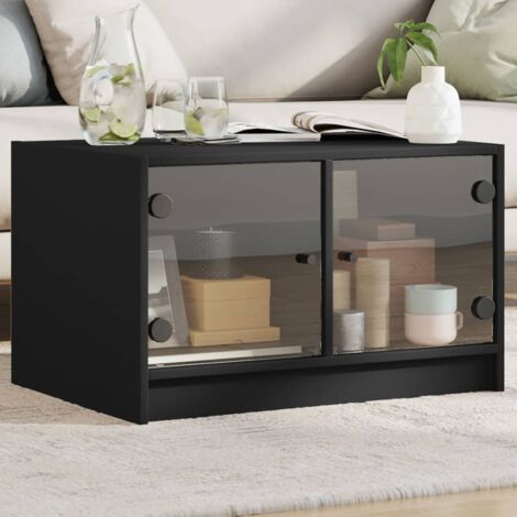Table basse avec portes en verre noir 68x50x42 cm vidaXL (1/5)