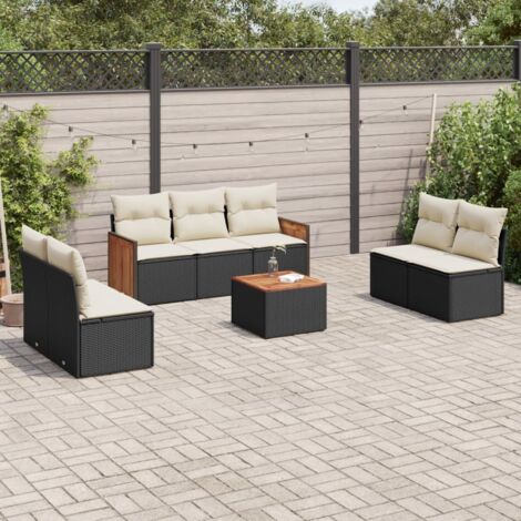 Salon de jardin 8 pcs avec coussins noir résine tressée vidaXL (1/3)