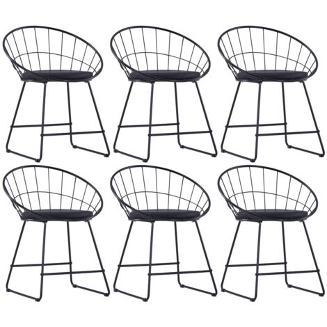 Vidaxl – Lot de 6 chaises à manger similicuir noir – Structure acier enduit de poudre – Confort optimal avec coussins amovibles – Capacité 110 kg par siège (1/5)
