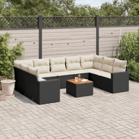 Salon de jardin 10 pcs avec coussins noir résine tressée vidaXL (1/4)