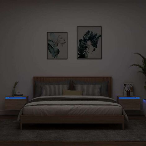 Tables de chevet murales avec lumières LED 2 pcs chêne sonoma vidaXL
