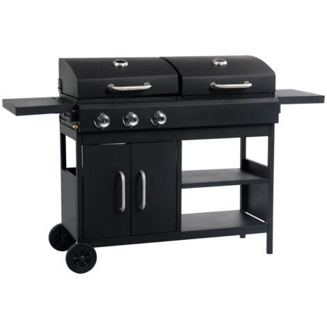 Vidaxl – Barbecue à gaz et charbon 3 brûleurs – Puissance 8,4 kW – Allumage électronique – Grille émaillée – Roues robustes pour transport