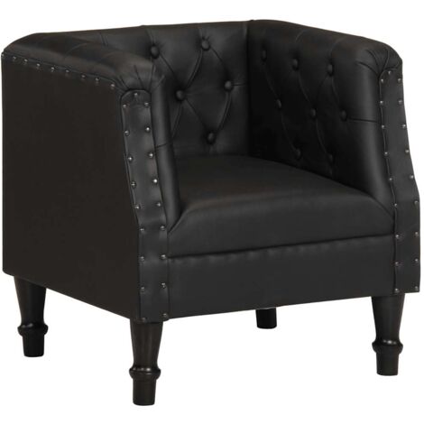 Vidaxl – Fauteuil cabriolet noir en cuir véritable de chèvre – Cadre en bois massif de manguier – Dimensions 60x57x64 cm – Confort optimal avec accoudoirs incurvés