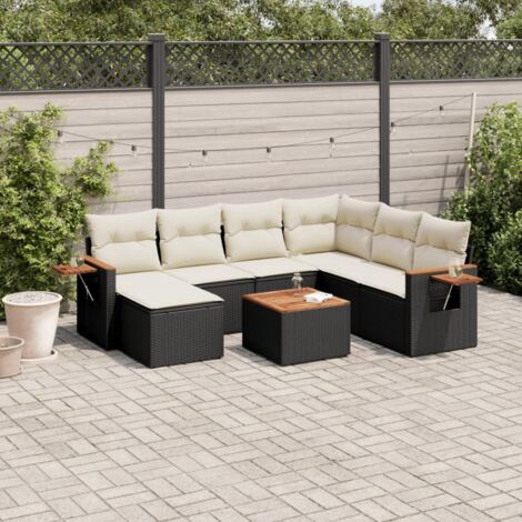 vidaXL Salon de jardin 8 pcs avec coussins noir résine tressée (1/5)
