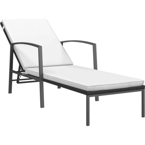 vidaXL Chaise longue de jardin avec coussin résine tressée noir (1/5)