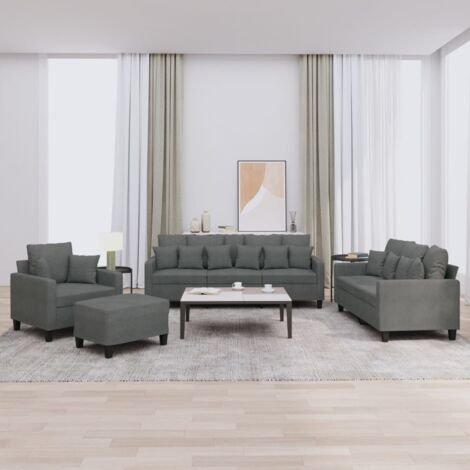 vidaXL Ensemble de canapés 4 pcs coussins gris foncé tissu