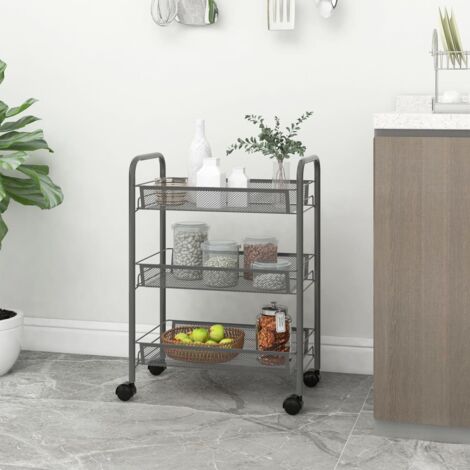 Chariot de cuisine à 3 niveaux Gris 46x26x64 cm Fer vidaXL (1/5)