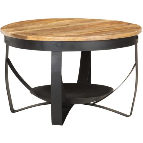 Vidaxl – Table basse fixe Ø68x43 cm en bois de manguier brut – Base en fer noire – Finition naturelle – Style industriel unique