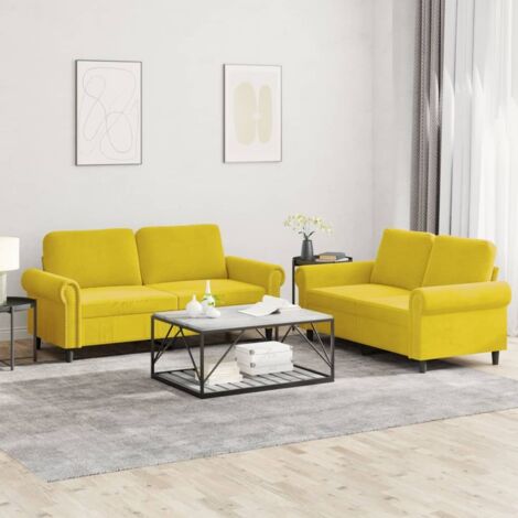 Ensemble de canapés 2 pcs avec coussins Jaune Velours vidaXL (1/5)
