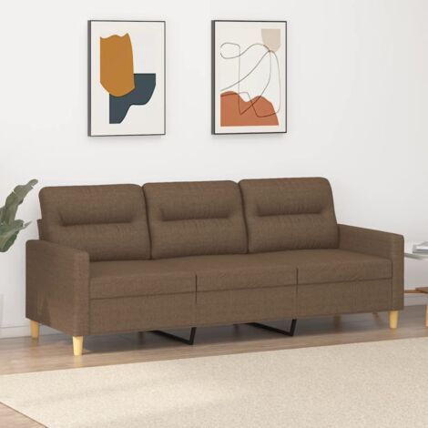 Vidaxl – Canapé droit 3 places marron 180 cm en tissu polyester – Accoudoirs rembourrés – Confort optimal pour salon moderne