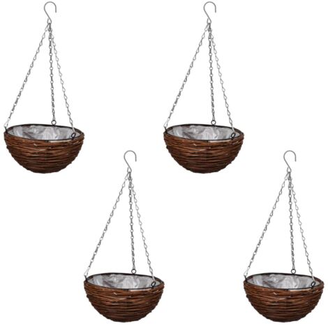 Hanging Round Willow Basket 4 pcs with Liner & Chain