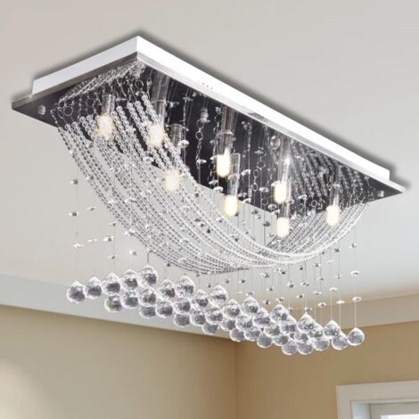 Vidaxl – Plafonnier en métal avec perles de cristal – 8xG9 40W – Dimensions 70x25x29 cm – Finition chrome – Éclairage moderne blanc