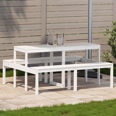 Vidaxl – Table de pique-nique en bois massif de pin blanc 160x134x75 cm – Design à lattes pour drainage – 6 places – Usage extérieur durable