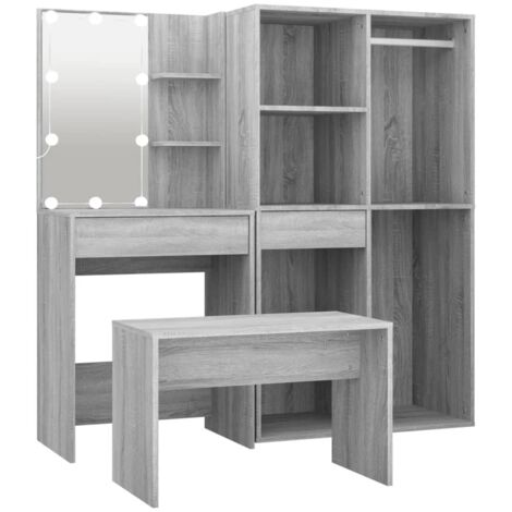 vidaXL Dressing Table Set with LED Grey Sonoma Engineered Wood (1/5)