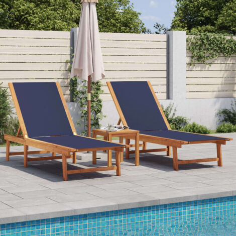 vidaXL Chaises longues lot de 2 bleu bois d'acacia solide et textilène (1/5)
