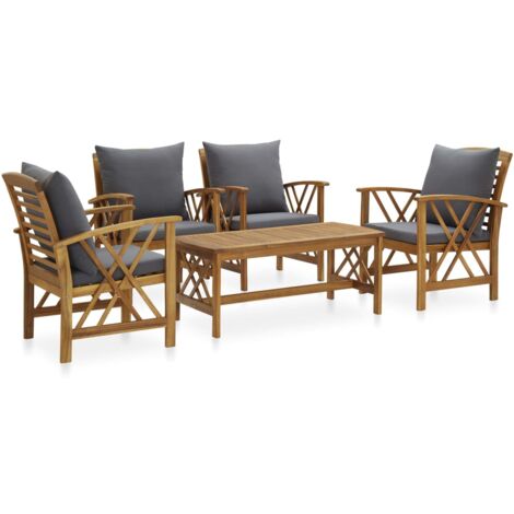 Vidaxl – Salon de jardin 5 pcs en bois d'acacia massif – Coussins épais gris foncé – Table basse 102x50x43 cm – Chaises confortables avec accoudoirs