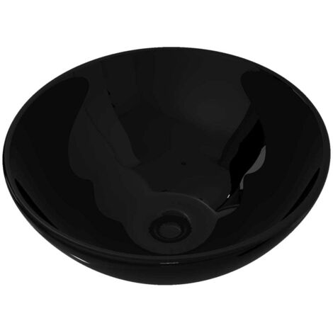 Vidaxl – Vasque à poser ronde en céramique noire – Dimensions 325 x 140 mm – Trou de 4,5 cm pour évacuation – Installation au-dessus de comptoir