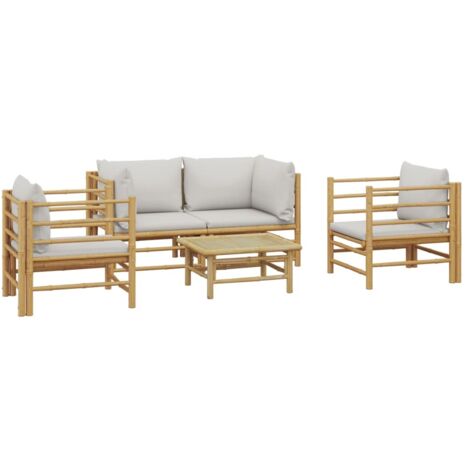 Salon de jardin 5 pcs avec coussins gris clair bambou vidaXL
