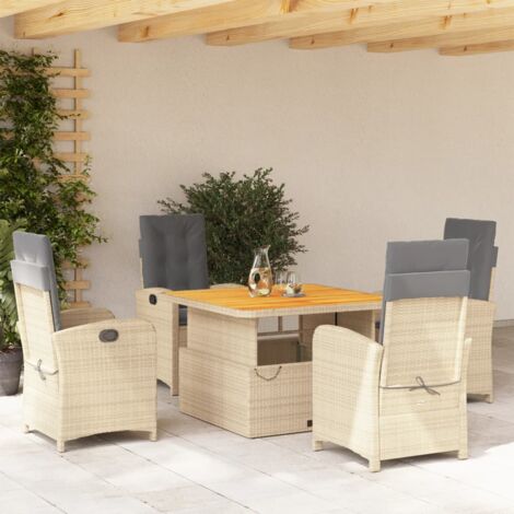 vidaXL Ensemble à manger de jardin avec coussins 5pcs Beige poly rotin (1/5)