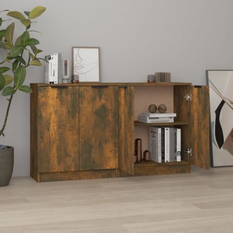 vidaXL Buffets 2 pcs Chêne fumé 60x30x70 cm Bois d'ingénierie (1/5)