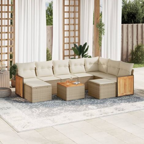 Salon de jardin avec coussins 10 pcs beige résine tressée vidaXL (1/5)
