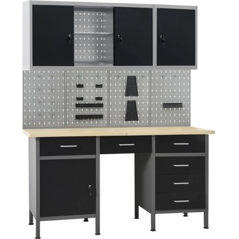 Vidaxl – Établi modulable avec 4 panneaux muraux et 2 armoires – Acier et aggloméré – Dimensions 160 x 60 x 85 cm – Charge maximale 500 kg