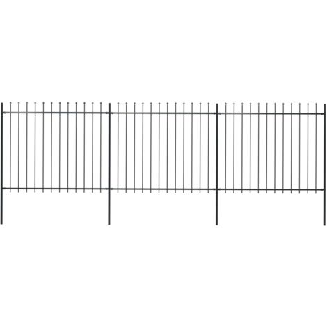 Vidaxl – Clôture de jardin en acier enduit de poudre 5,1 x 1,5 m – Panneaux avec pointes de lance – Accessoires de montage inclus – Couleur noire