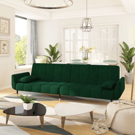 Canapé-lit à 2 places avec deux oreillers Vert foncé Velours vidaXL (1/5)
