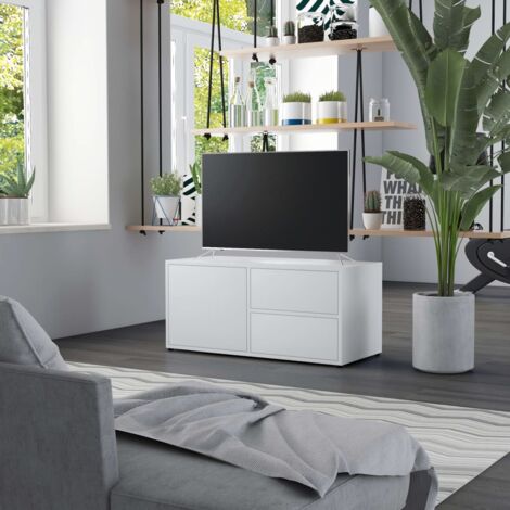 Vidaxl – Meuble TV blanc 80x34x36 cm en bois d'ingénierie – 2 tiroirs et 1 compartiment – Design classique et facile à nettoyer (1/6)