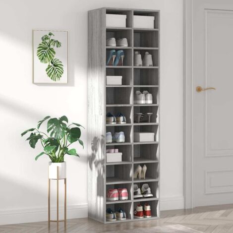 Vidaxl – Meuble à chaussures gris 54x34x183 cm – Bois d'ingénierie – 22 compartiments – Facile à nettoyer – Style contemporain