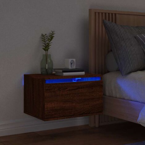 vidaXL Table de chevet murale avec lumières LED chêne marron