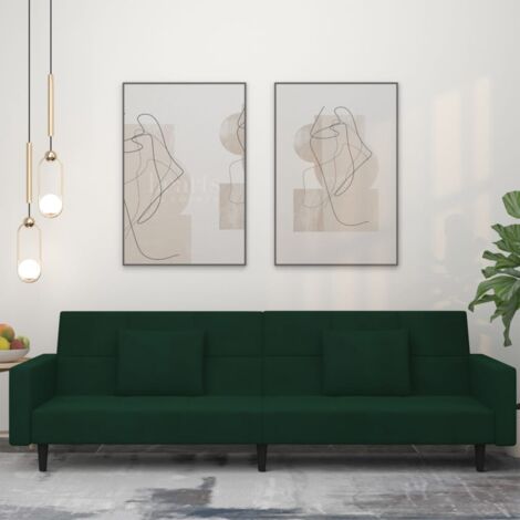 vidaXL Canapé-lit à 2 places avec deux oreillers Vert foncé Velours (1/5)