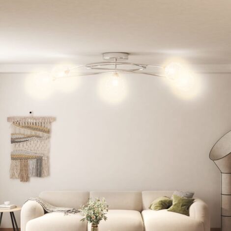 Vidaxl – Plafonnier 5 abat-jour en verre et maille métallique – Finition chromée – 80 x 16 cm – Culot G9 – 220-240V – 5 x 40W LED incluses (1/6)