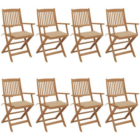 Chaises pliables de jardin lot de 8 avec coussins Bois d'acacia vidaXL