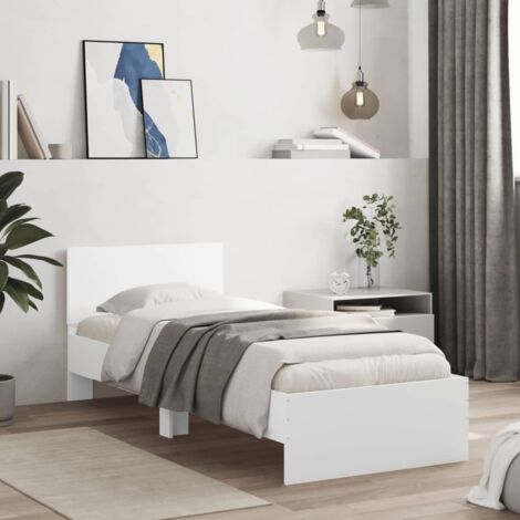 Vidaxl – Cadre de lit blanc 75x190 cm avec tête de lit – Structure en bois d'ingénierie – Lattes en contreplaqué pour soutien optimal