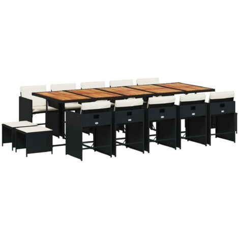 Ensemble à manger de jardin 15 pcs coussins noir résine tressée vidaXL