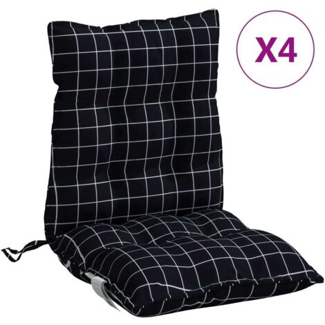Coussins de chaise à dossier bas lot de 4 motif à carreaux noir vidaXL