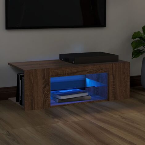 Vidaxl – Meuble TV chêne marron 90x39x30 cm – Bois d'ingénierie – Lumières LED RVB intégrées – Design moderne et élégant