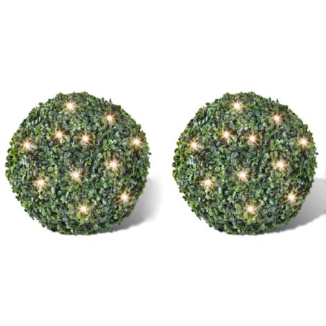 Boxwood Ball Artificial Leaf Topiary Ball 27 cm With Solar LED String 2 pcs