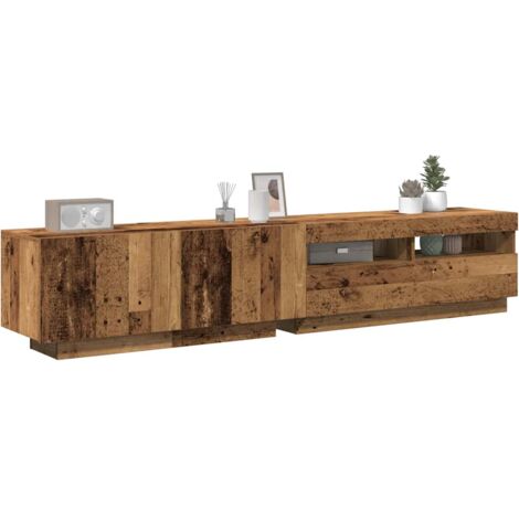 vidaXL Meuble TV avec lumières LED vieux bois bois d'ingénierie