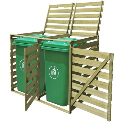 Vidaxl – Abri pour poubelle double 240 L en pin imprégné – Dimensions 142 x 92 x 120 cm – Accès facile avec 2 portes et couvercles de levage